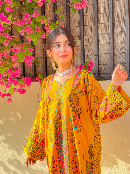 3D Block Printed ARABIC Linen 2 Pcs Ready to Wear for Girls and women