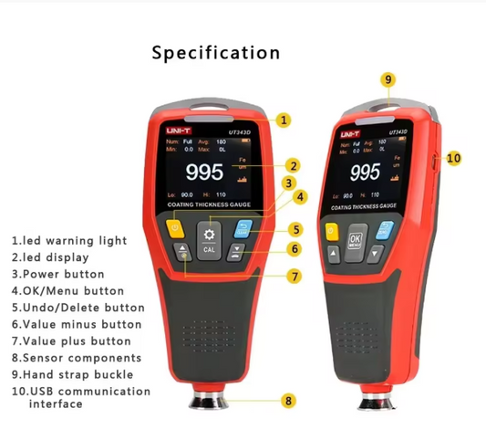UNI-T UT343A UT343D Car Paint Coating Thickness Gauge Digital Meter FE NFE Tester for Automotive Metal Ceramic Coating Thickness
