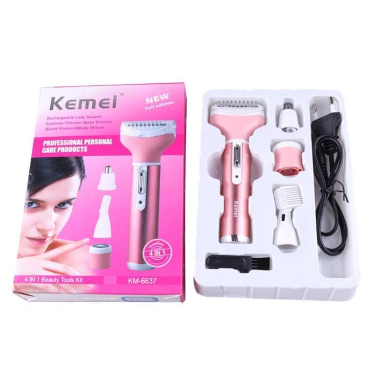 Rechargeable Electric Shaver 4 in 1 Rechargeable Hair Trimmer Hair Removal Machine Epilator Eyebrow Nose Trimmer Razor for Girls and Women Kemei KM-6637
