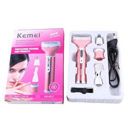 Rechargeable Electric Shaver 4 in 1 Rechargeable Hair Trimmer Hair Removal Machine Epilator Eyebrow Nose Trimmer Razor for Girls and Women Kemei KM-6637