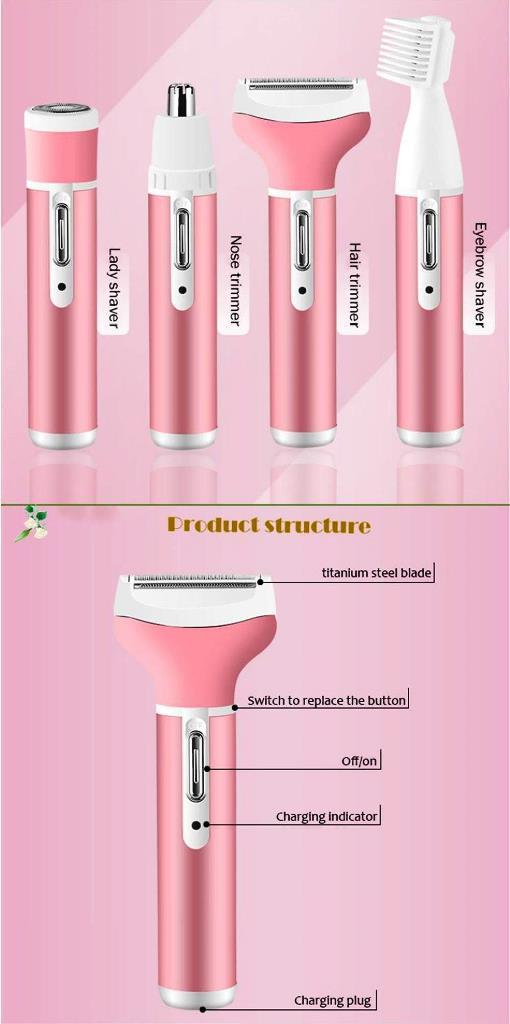 Rechargeable Electric Shaver 4 in 1 Rechargeable Hair Trimmer Hair Removal Machine Epilator Eyebrow Nose Trimmer Razor for Girls and Women Kemei KM-6637
