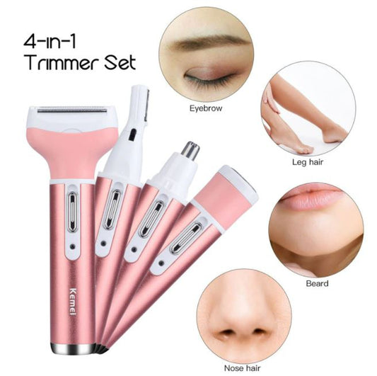 Rechargeable Electric Shaver 4 in 1 Rechargeable Hair Trimmer Hair Removal Machine Epilator Eyebrow Nose Trimmer Razor for Girls and Women Kemei KM-6637