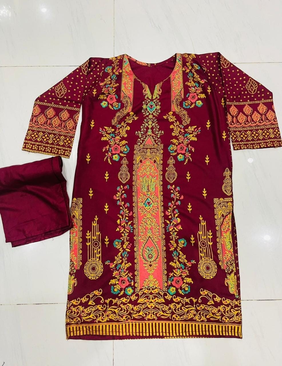 3D Block Printed ARABIC Linen 2 Pcs Ready to Wear for Girls and women