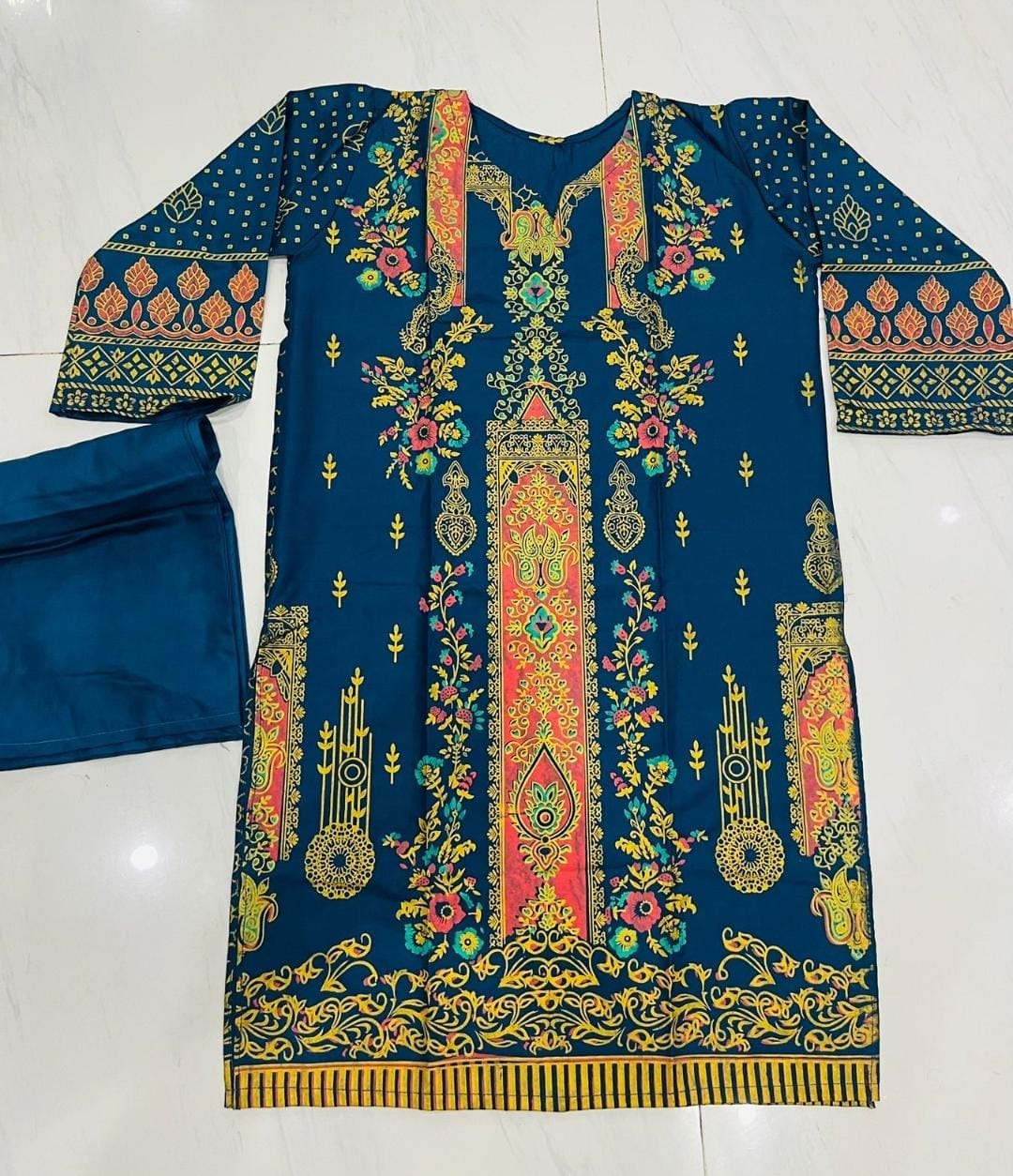 3D Block Printed ARABIC Linen 2 Pcs Ready to Wear for Girls and women