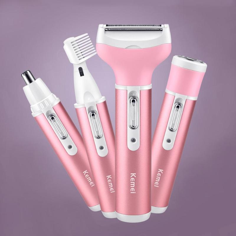 Rechargeable Electric Shaver 4 in 1 Rechargeable Hair Trimmer Hair Removal Machine Epilator Eyebrow Nose Trimmer Razor for Girls and Women Kemei KM-6637
