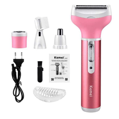 Rechargeable Electric Shaver 4 in 1 Rechargeable Hair Trimmer Hair Removal Machine Epilator Eyebrow Nose Trimmer Razor for Girls and Women Kemei KM-6637