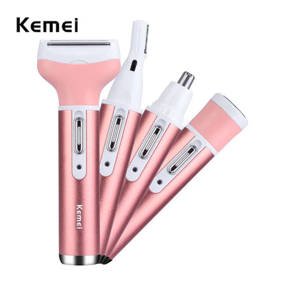 Rechargeable Electric Shaver 4 in 1 Rechargeable Hair Trimmer Hair Removal Machine Epilator Eyebrow Nose Trimmer Razor for Girls and Women Kemei KM-6637