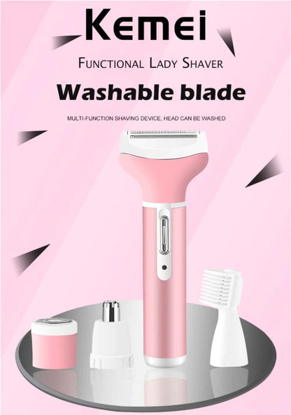 Rechargeable Electric Shaver 4 in 1 Rechargeable Hair Trimmer Hair Removal Machine Epilator Eyebrow Nose Trimmer Razor for Girls and Women Kemei KM-6637