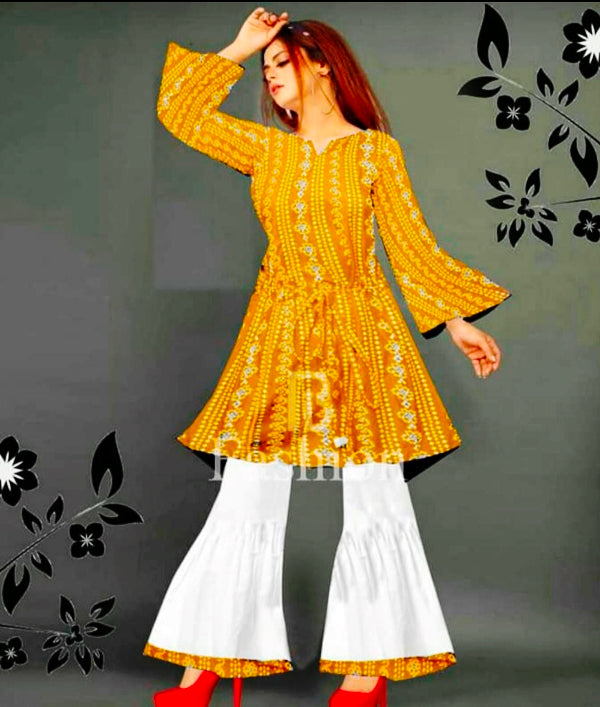 Sharara Two Pieces Suit / Dress Ladies Chunri Frock with Sharara Ready to Wear for Girls and Women