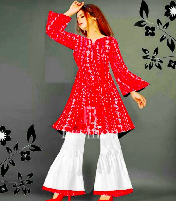Sharara Two Pieces Suit / Dress Ladies Chunri Frock with Sharara Ready to Wear for Girls and Women