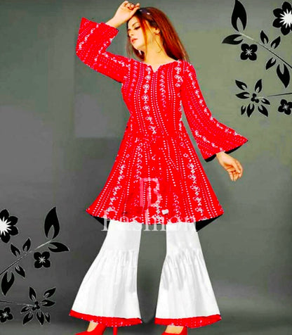 Sharara Two Pieces Suit / Dress Ladies Chunri Frock with Sharara Ready to Wear for Girls and Women