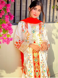 3D Block Printed ARABIC Linen 2 Pcs Ready to Wear for Girls and women