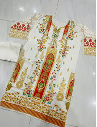 3D Block Printed ARABIC Linen 2 Pcs Ready to Wear for Girls and women