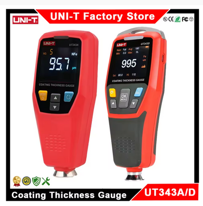 UNI-T UT343A UT343D Car Paint Coating Thickness Gauge Digital Meter FE NFE Tester for Automotive Metal Ceramic Coating Thickness